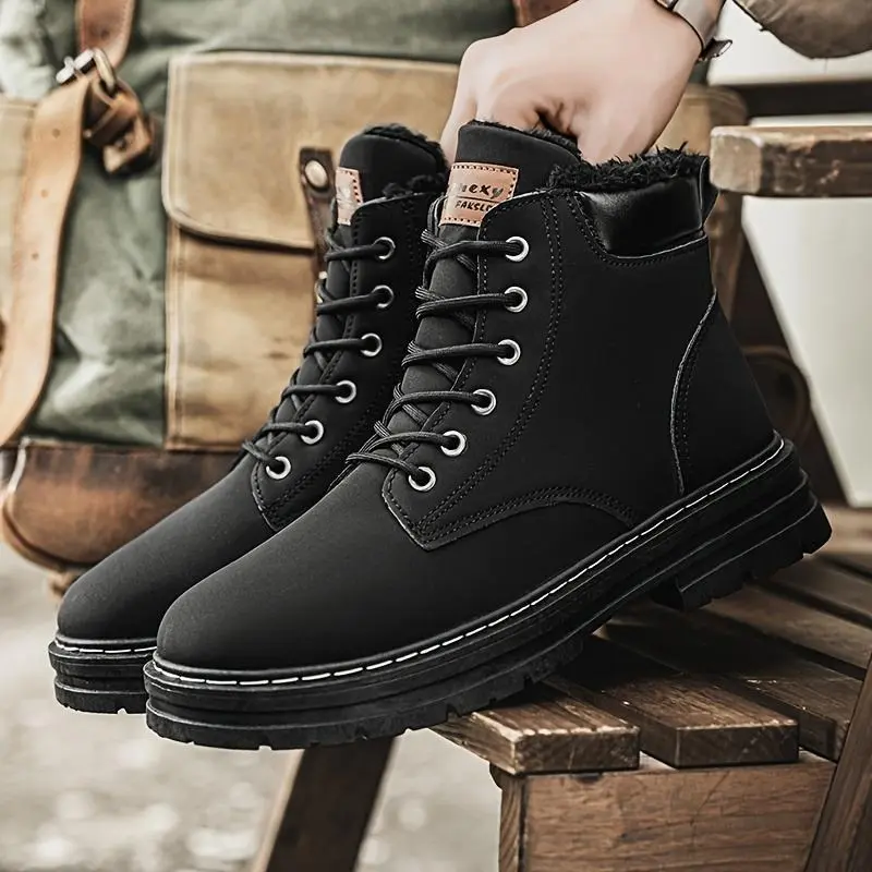 [Customer Favorite] Men's Winter Warm Fleece-Lined Boots - Casual & Sporty High-Top Sneakers for Outdoor, Casual Attire | Lace-Up, Non-Slip PVC Sole 7