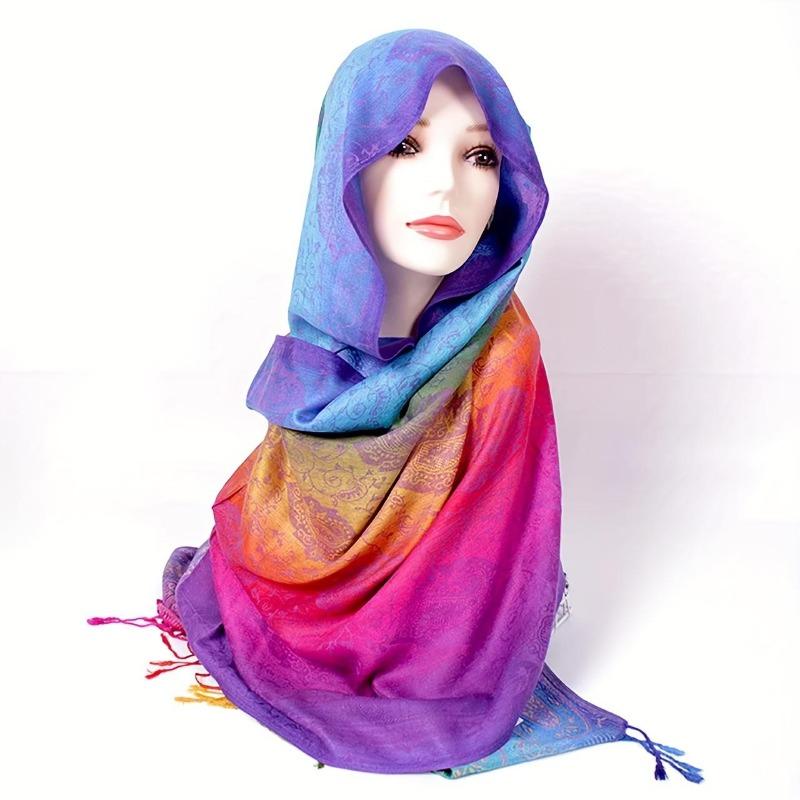 Women's Elegant Paisley Jacquard Scarf, Colorful Fringe Shawl, Versatile Inelastic Wrap For Travel, Photography, Mardi Gras 6