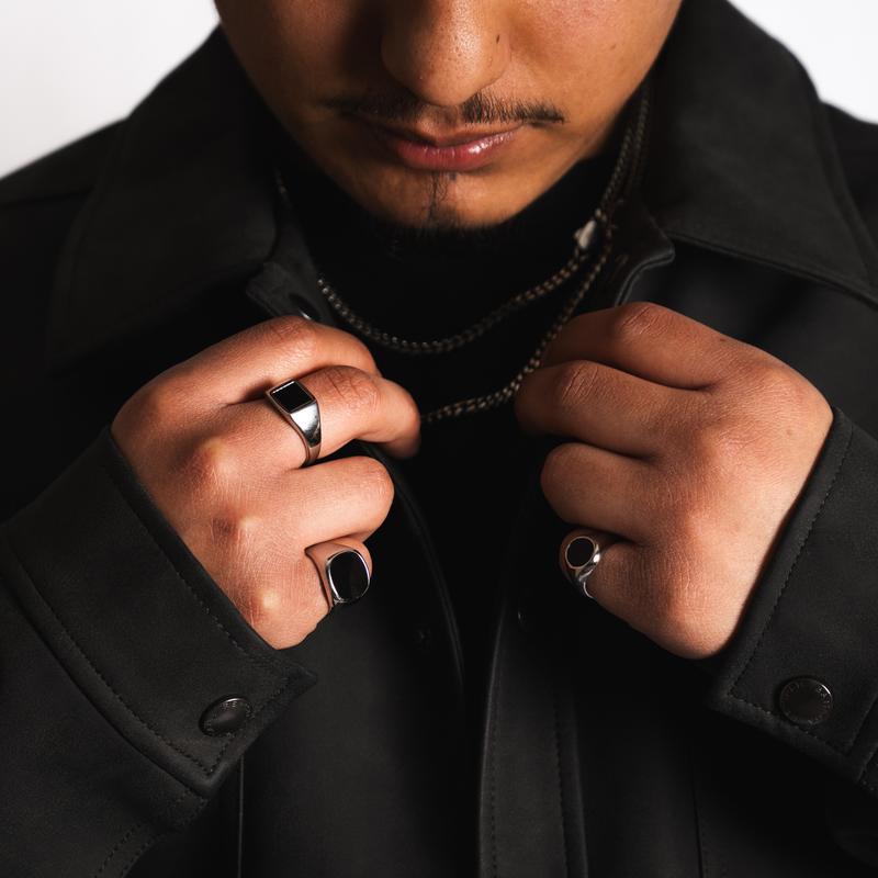 Square Onyx Ring - Silver Onyx Gemstone Signet Ring For Men 4