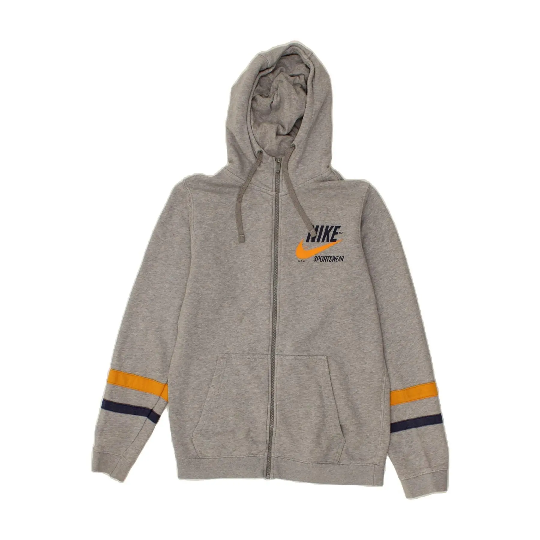 Pre-Owned Vintage NIKE Mens Zip Hoodie Sweater Small Grey Cotton