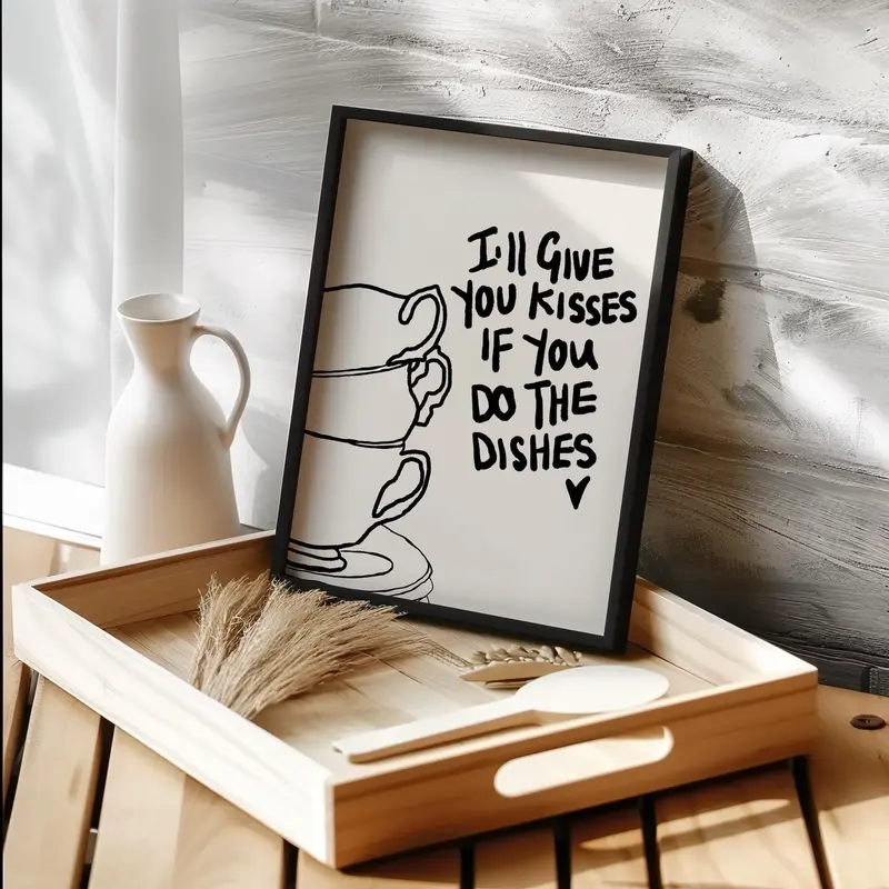 I’ll give you kisses if you do the dishes - kitchen art - kitchen decor - kitchen poster - kitchen print  - kisses - dishes - home art - home decor 2