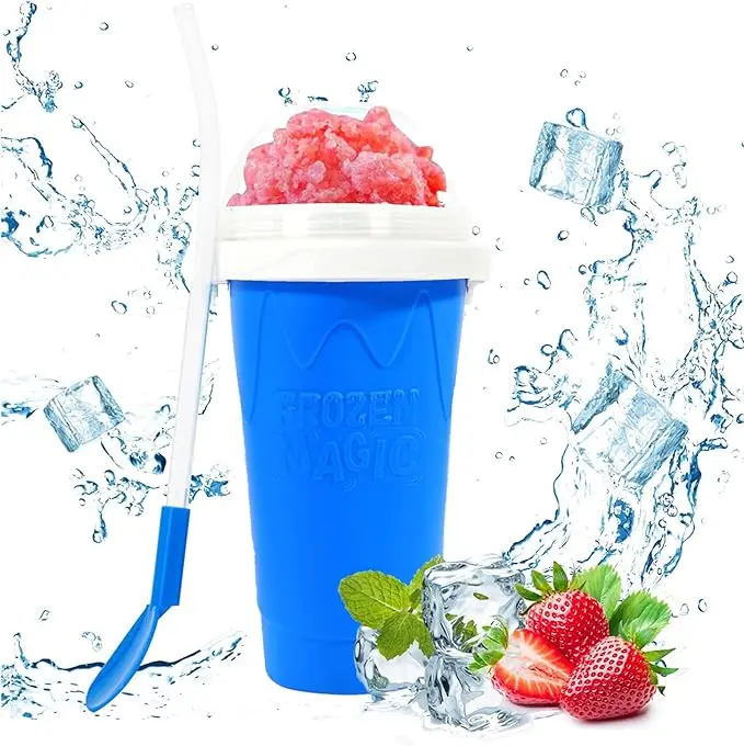 Slushy Maker Cup 16.9 oz Slushy Squeeze Cup for Homemade Milkshake, Magic Slushy Maker Squeeze Cup, DIY Smoothie Maker for Kids, Ice Maker Cup Squeeze (1 in Blue) Kitchen Spoon