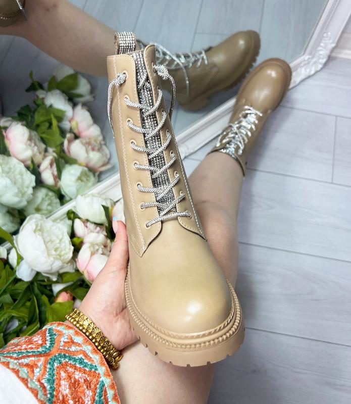 Womens Ladies Diamante Lace Up Ankle Boots Low Block Heel Zipped Winter Boots Shoes Size 8