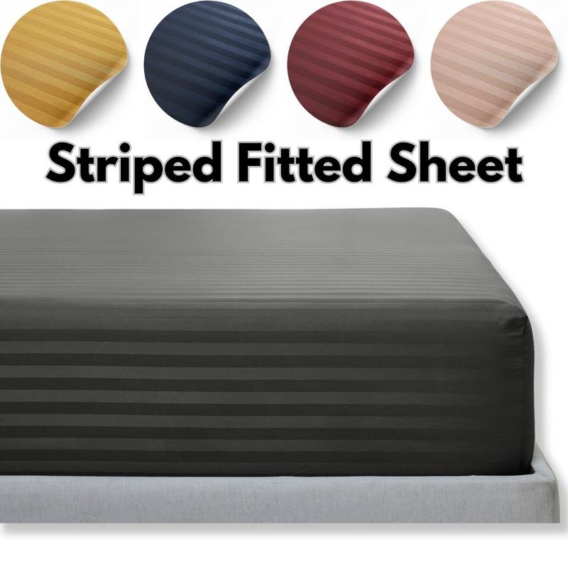Tifl Stripe Fitted Sheets for Double Size Bed - Extra Deep 25CM Bed Sheets with Elastic Corners - Anti-Allergic Fade Resistance - Soft and Breathable - Skin-Friendly - Solid Pattern Design - Double King Size Bed Cover 1