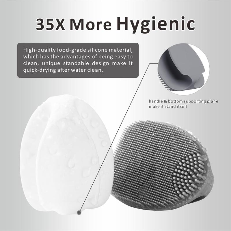 Product Introduction of Silicone Face Scrubber,Manual Exfoliating Brush,Handheld Facial Cleansing Brush for Women Men-Blackhead Removing Pore Cleansing Massaging for Sensitive, Delicate, Dry Skin (3rd-Grey+White) Comfort 6