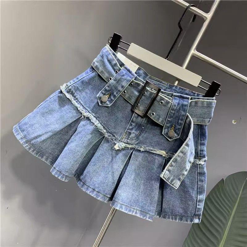 Product Introduction of 【2024】Retro Light Blue Sweet Spicy Girl Pleated Denim Skirt Summer New Korean Fashion High Waist Slimming A-line Short Skirt for Women3 2
