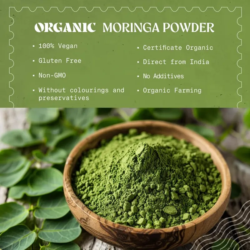 Organic Moringa Oleifera Leaf Powder For Tiredness, Immune System, Muscle Function, Fatigue - Premium Quality - 1kg. Bio, Natural and Pure. Leaves Picked from The Moringa Oleifera Plant. NaturaleBio 1