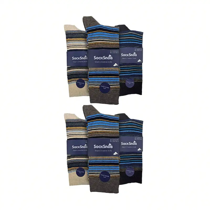 Sock Snob 12 Pair Mens Colourful Cotton Striped Patterned Dress Socks (Rome) 6
