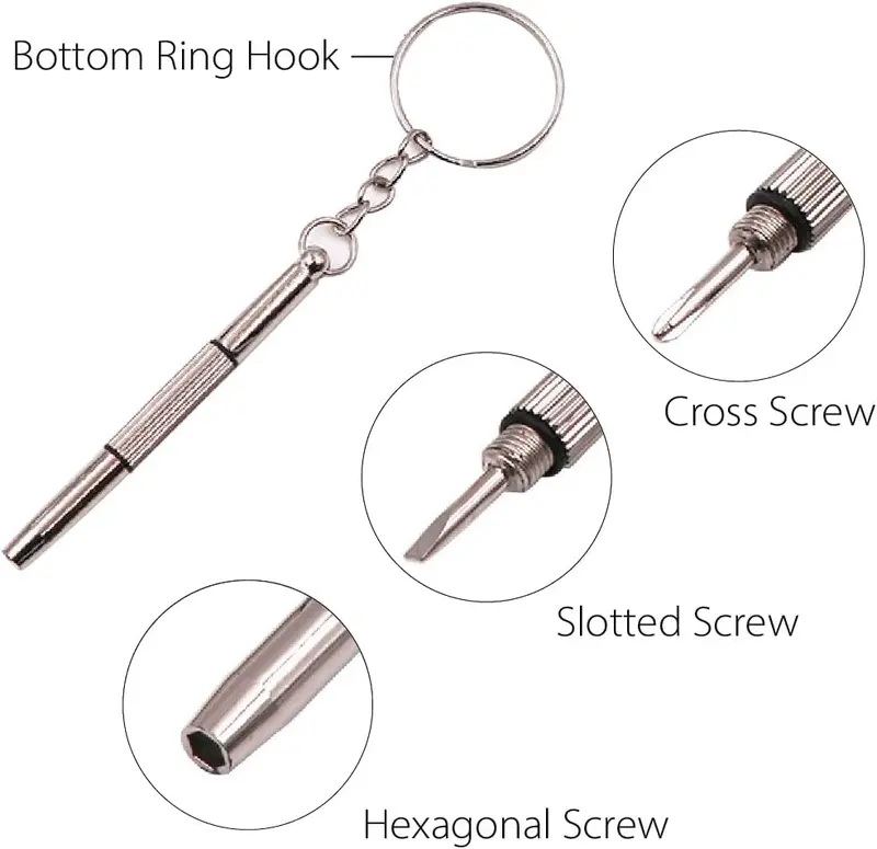 Set of 4 Mini Glasses Screwdriver 3 in 1 Precision Glasses Repair Set Key Ring Mini Hand Tool Portable Mini Screwdriver for Glasses, Jewellery and Watches Repair 3
