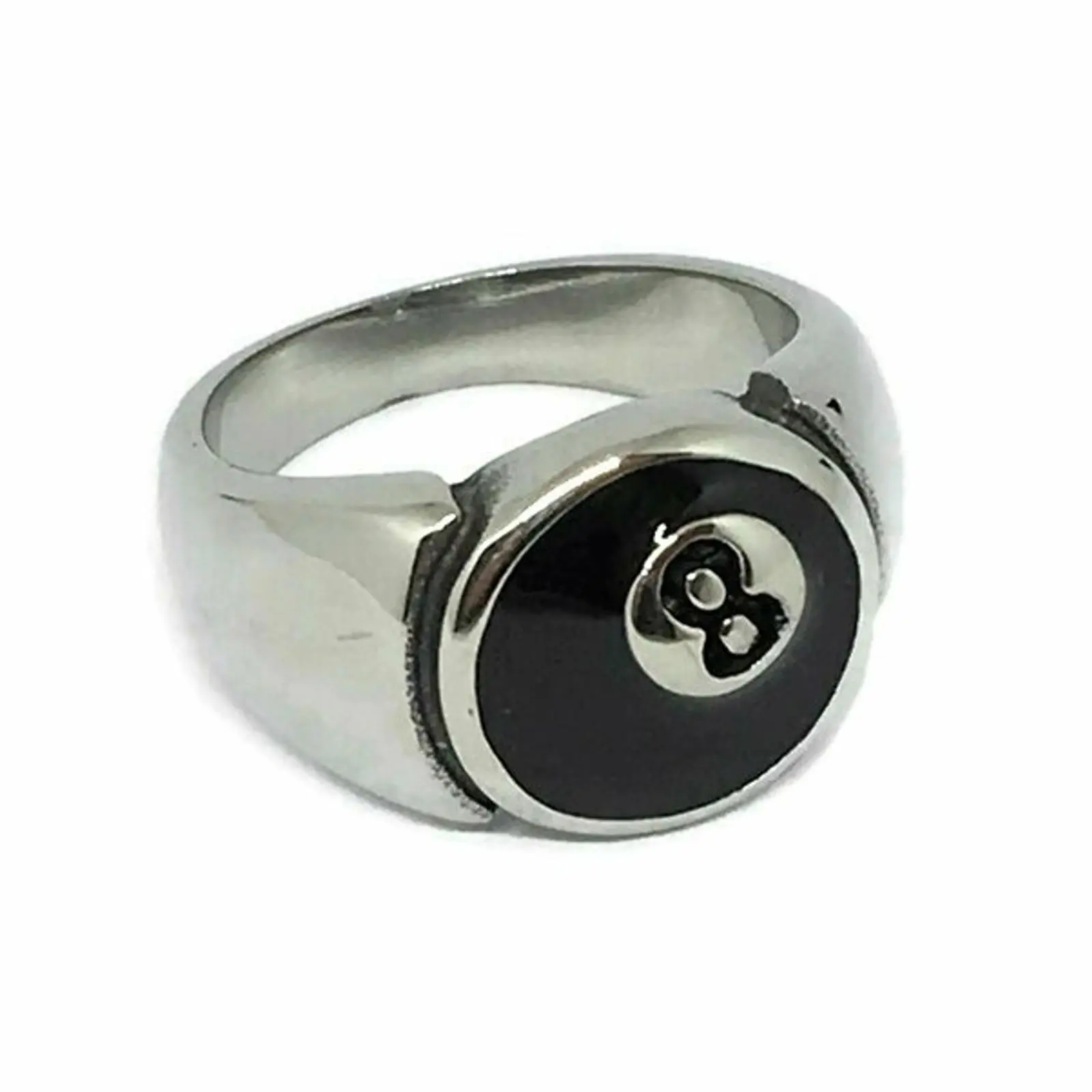 8ball Pool Stainless Steel Ring | Black Silver Snooker Sports Lucky Charm Mens