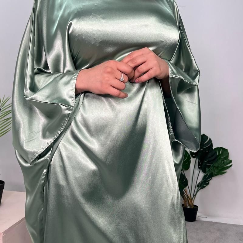 Ladies plain quality satin kaftan dress onesize uk 6-20 abaya lover 7