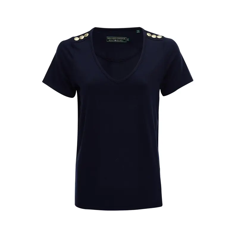 Holland Cooper Relax Fit V Neck Tee in Navy 2