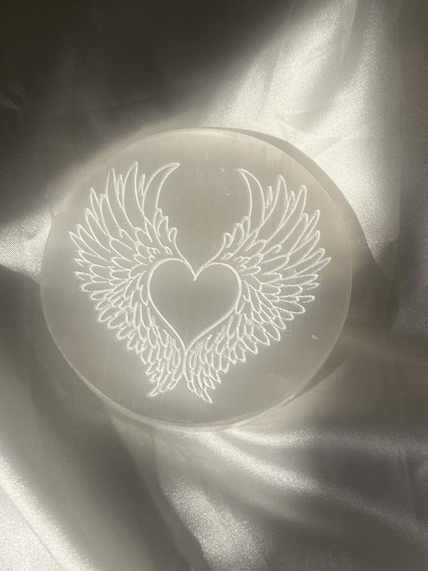 Selenite Charging Plate , Crystal Charging Grid Plate/Disc, Healing Crystal, Energy Healing, Engraved Selenite Charging Plate, Selenite Disc Bag Pendant 2