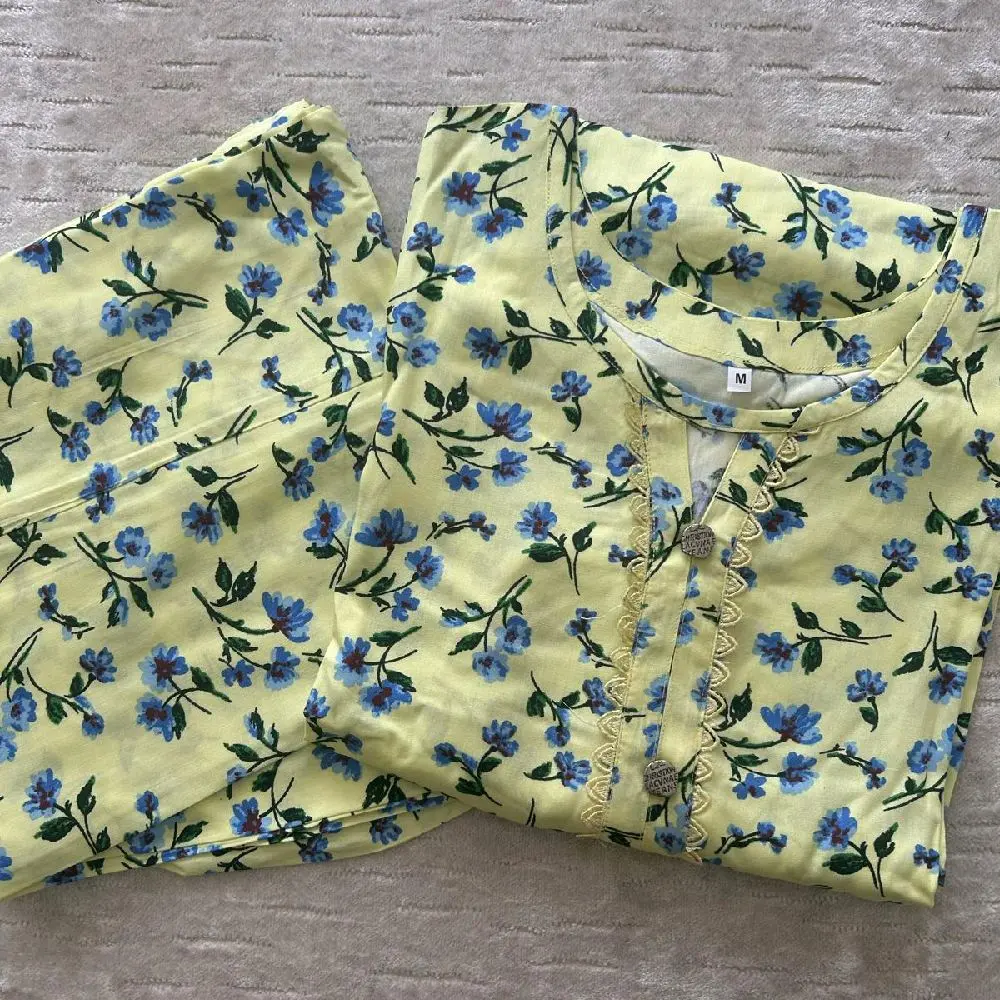 Printed Linen 2pc Stitched Suit with Plazo Trouser for Women - Medium to 3XL - Comfort, Clothes, Womenswear, Dress