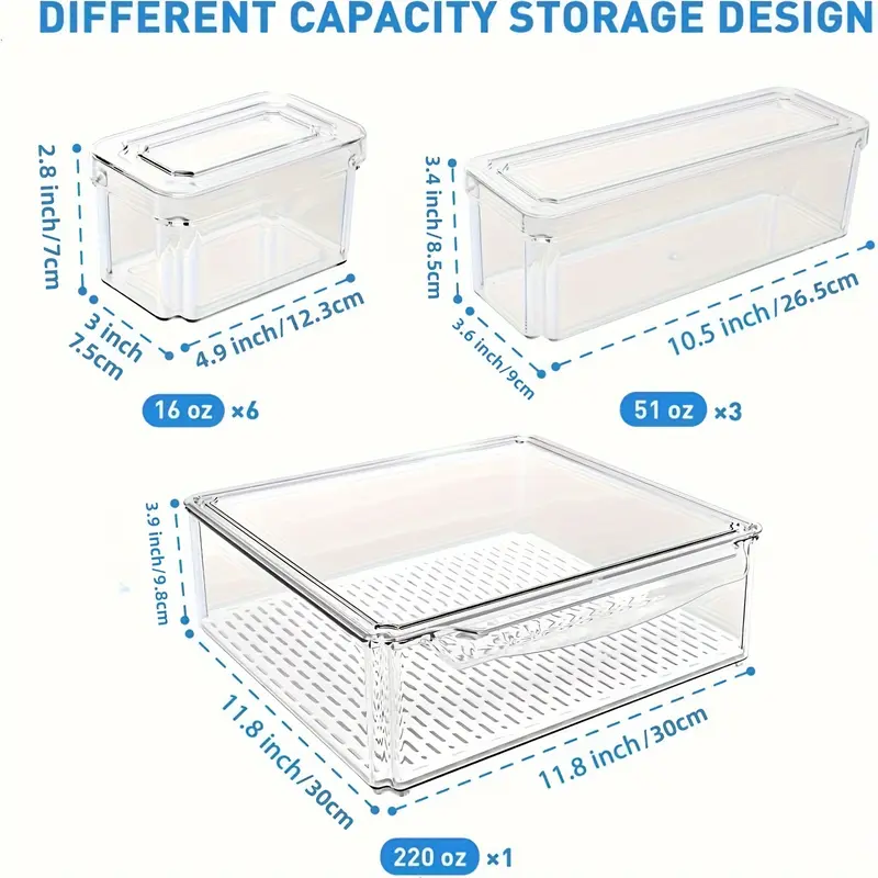 10pc Plastic Refrigerator Storage Box, Stackable Fridge Organizer Bins With Lids, Utility Safe Storage Containers For Fridge, Sorting Storage Organizer Box For Food Fruit Vegetable Drinks 2