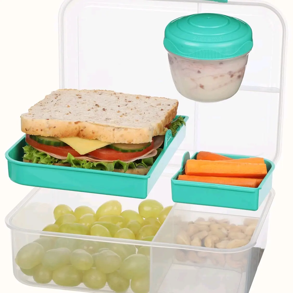 1.65L BENTO LUNCH TO GO WITH YOGURT POT Lunch Boxes Plastic