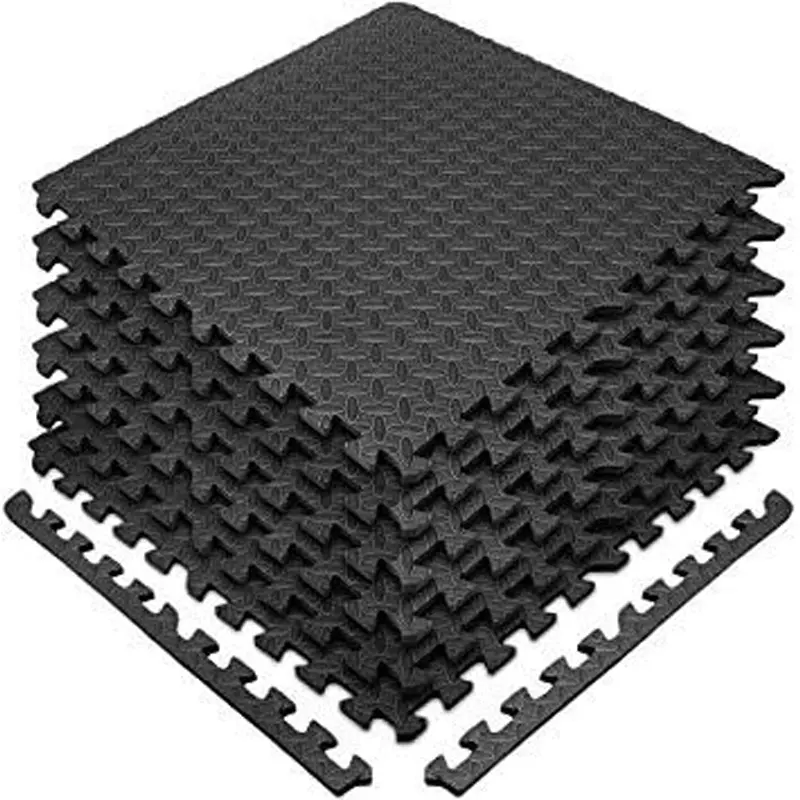 4 Pieces Large 60cm x 60cm Black Interlocking Yoga Gym Exercise Workshop Workout Caravan Awning Floor Mat Camping Picnic Garden Outdoor/Indoor Non Slip Floor Matting 10mm thick