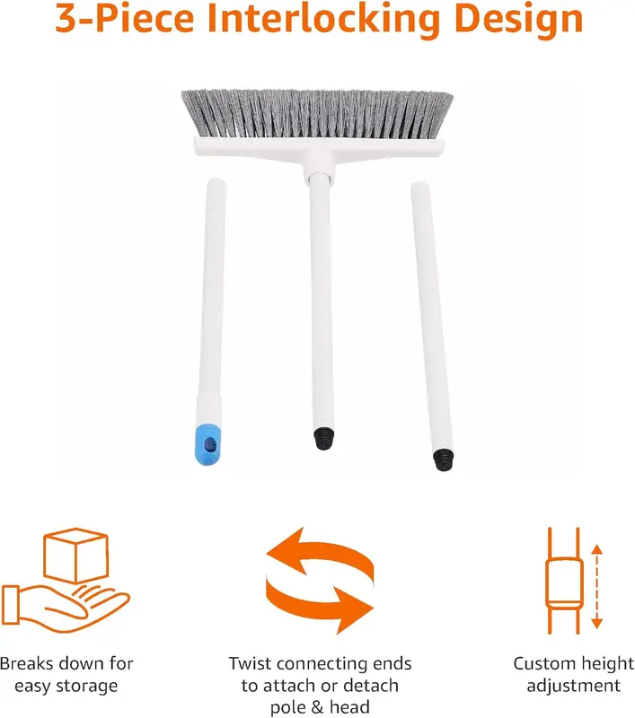 Angled Push Broom, Blue&White - Perfect for Home Cleaning 2