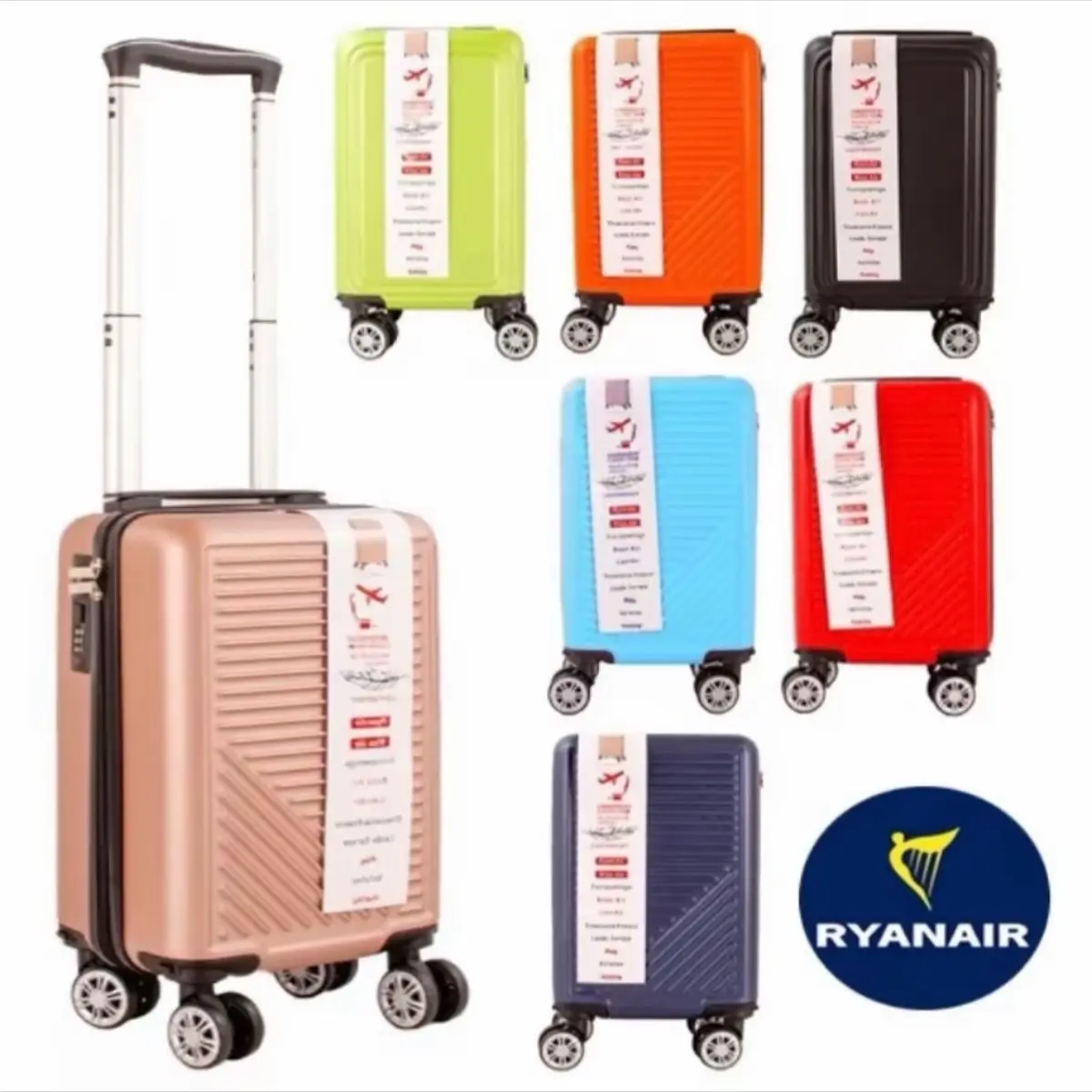 Ryan Air/Wizz Air Approved Hardcase Suitcase with 4 Detachable 360 Degree Spinner Wheels - 40 x 20 x 25cm Lightweight Ideal For Shorts Trips /Weekends