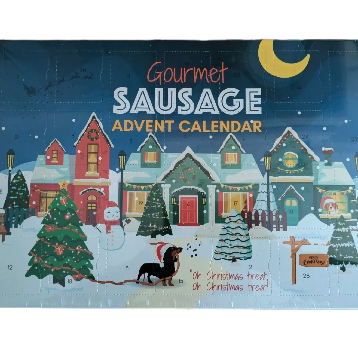 Advent calendar for dogs - Gormet sausage. 25 days with a large treat on Christmas day!
