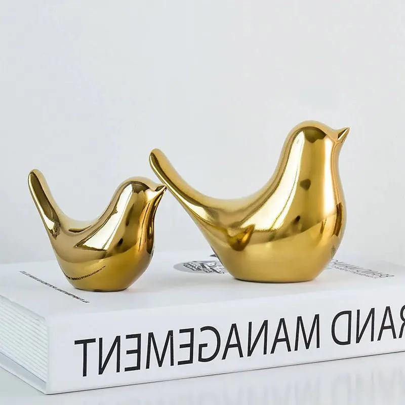 Golden Ceramic Bird Figurines - Decorative Figurines for Home and Office