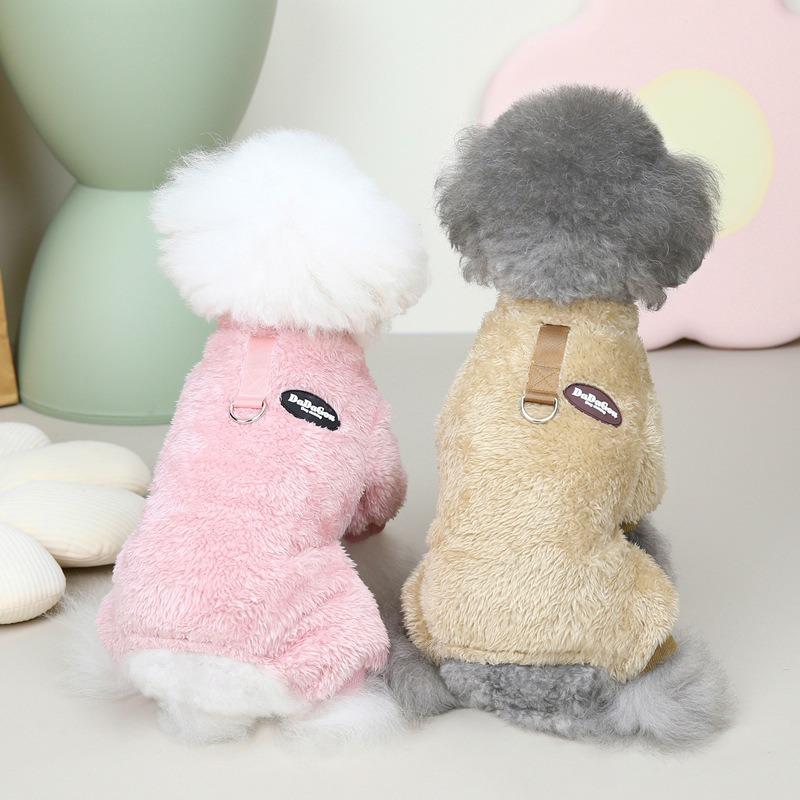Pet Fleece Clothes, Autumn And Winter New Warm Dog Jumpsuit, Dog Sweater With Leash Ring 3