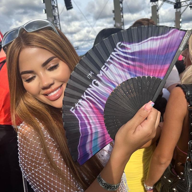 Melting FNKY Fan - Purple Melting Text Print Funky , Bamboo, Foldable Hand Fan for Festivals/Raves/Holidays 3