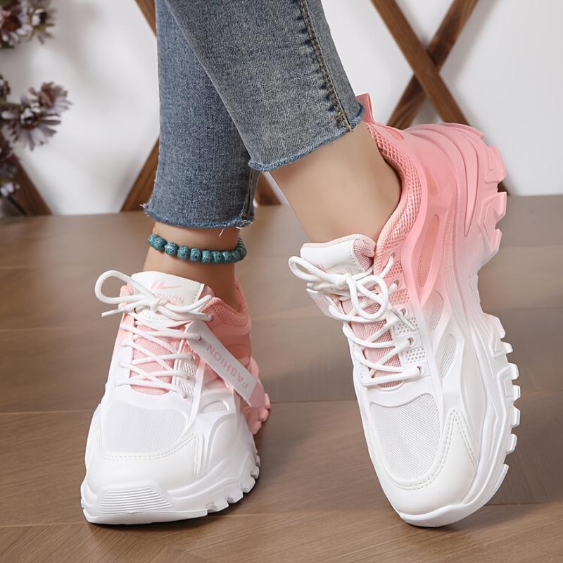Product Introduction of Women's Gradient Chunky Sneakers, Fashion Lace Up Low Top Running Trainers, All-Match Sports Shoes 4