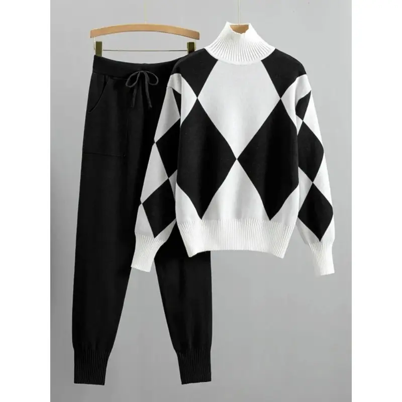 Winter Women Knitted 2 Pieces Set Muslim Casual Thicken Pullover Sweater Top +Knitted Pant 2PCS Suits Warm Set outfit Abaya 2025 3