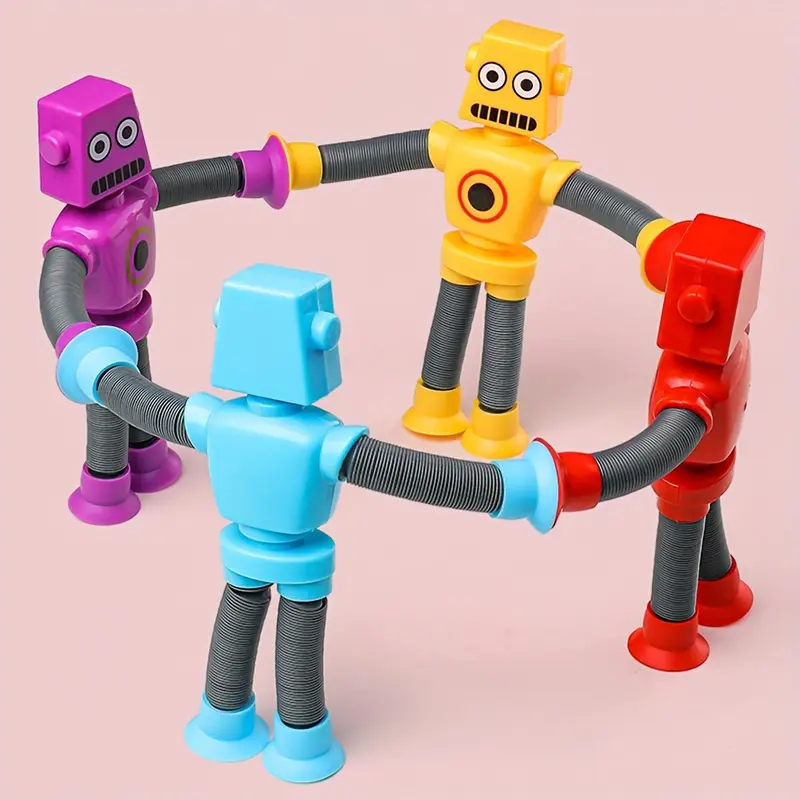 RISELDAJOR   4 Pieces of Telescopic Tubes: Portable and Multifunctional Cartoon Robot Stress-Relieving Toys. Suction-based Creative Sensory Toys for Cultivating Imagination and Creativity, DIY Interactive Toys, Ideal Easter Gifts and Also Great for Hallow 4