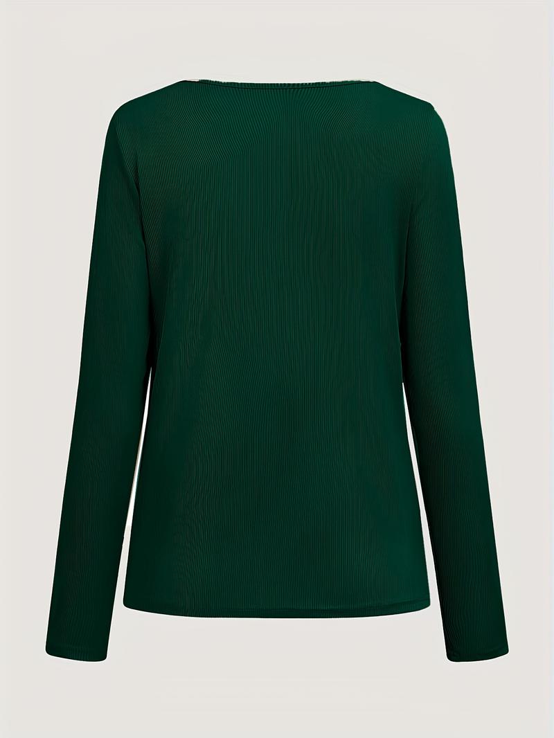 Product Introduction of Solid Ribbed Zipper Front T-Shirt, Casual Long Sleeve T-Shirt For Spring & Fall, Women's Clothing 6