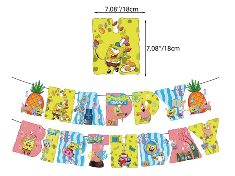 Spon-ge-Bob Square-Pants Birthday Banner, Spon-ge-Bob Balloons, Spon-ge-Bob Cake Toppers 4
