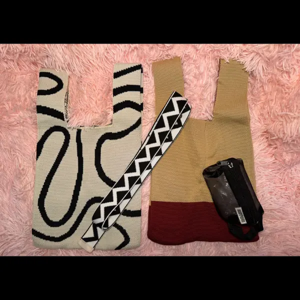 Knotted Tote Bag Set – 2 Crochet Wristlet Bags + Clear Cosmetic Pouch + Adjustable Strap 2