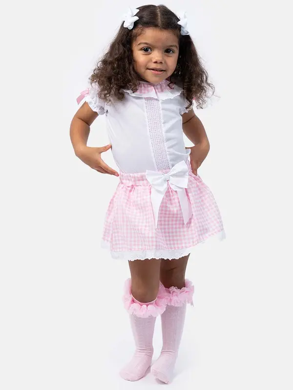 Baby Girl Leti Collection Spanish Checked Romper Set 2