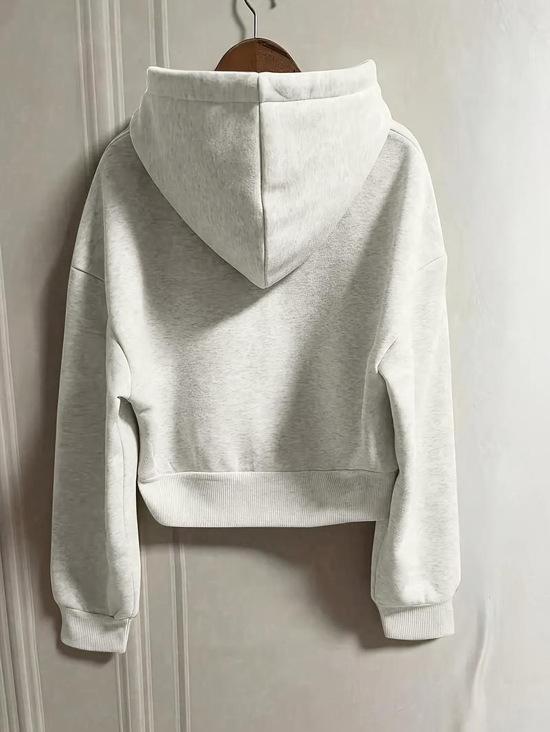 Product Introduction of Cozy Drop Shoulder Hoodie - Fashion Hoodies with Kangaroo Pocket, Casual Zipper Long Sleeve Drawstring Sweatshirt, Soft Women's Clothing for Everyday Wear 8