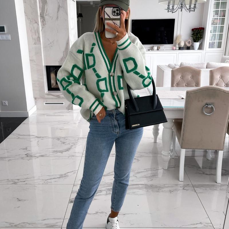 Women's Colorblock Contrast Binding Button Front Cardigan, Casual Drop Shoulder Long Sleeve V Neck Cardigan Sweater for Winter  & Fall, Ladies Knitwear for DailyWear, Workwear, Preppy 80s Clothes 5