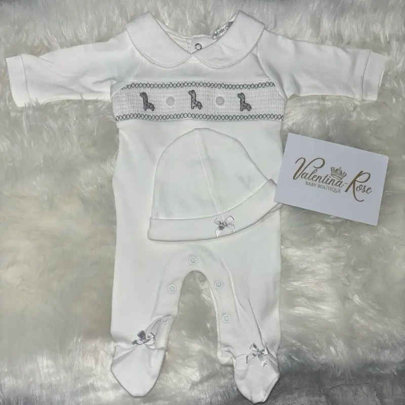 Smocked Giraffe Babygrow & Hat