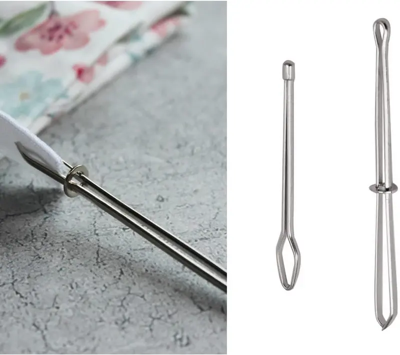 Threader Tweezer, 2 Pcs Elastic Cord Stainless Steel Threader, Drawstring Threader Tweezers, Elastic Band Threading Aid Household, Crafting Rope Cord Pulling Thread Tool, for DIY 4