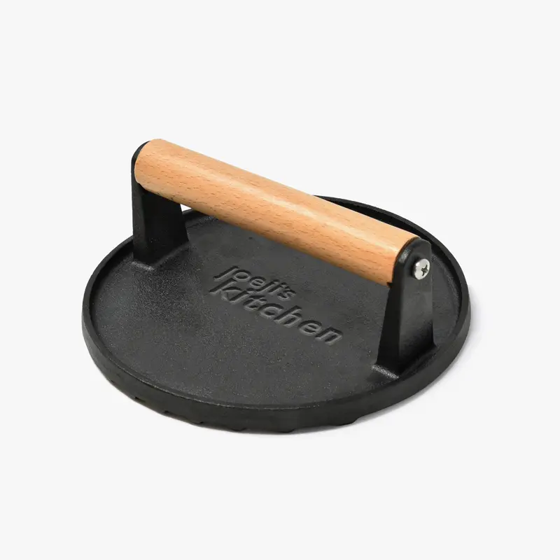 Cast Iron Burger Press - Non-stick Kitchen Meat Steak Utensils Wooden Handles  Set 0