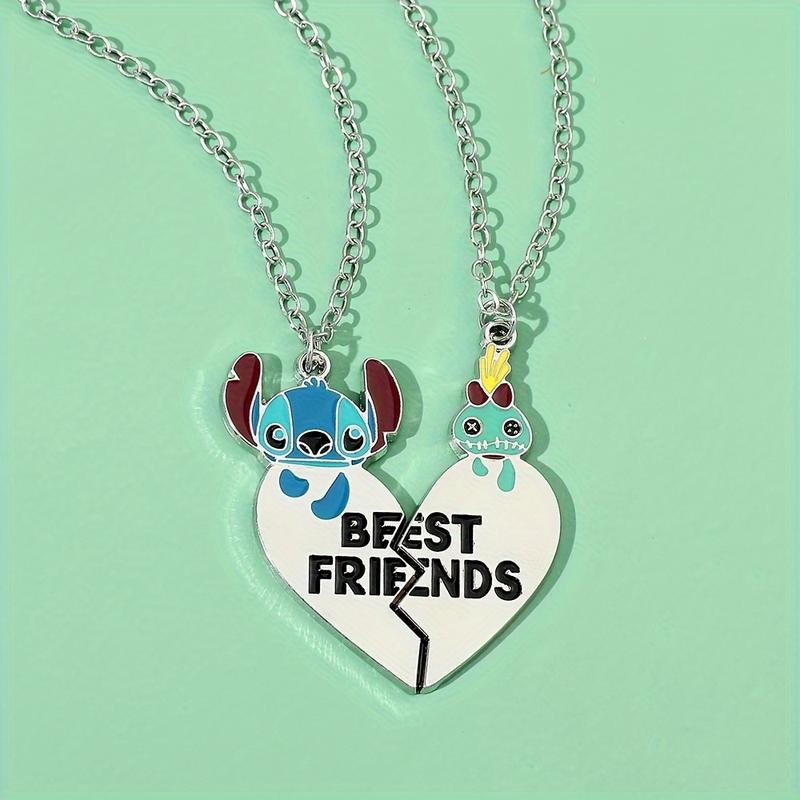 Product Introduction of 1 Pair Of Stich Love Heart Pendant Necklace, Kawaii Lilo And Stitch Jewelry Accessories Gifts 4