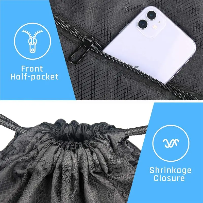 Drawstring Gym Bag, Large Sports Backpack String Swim Drawstring PE Bags for Women Men, Travel Beach School Bag with Waterproof 5