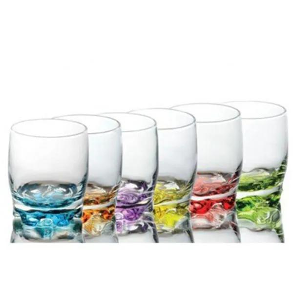 Set of 6 Coloured Base Glasses Set Glassware Tumbler Juice Whiskey Wine Glass Drinkware Stylish 0