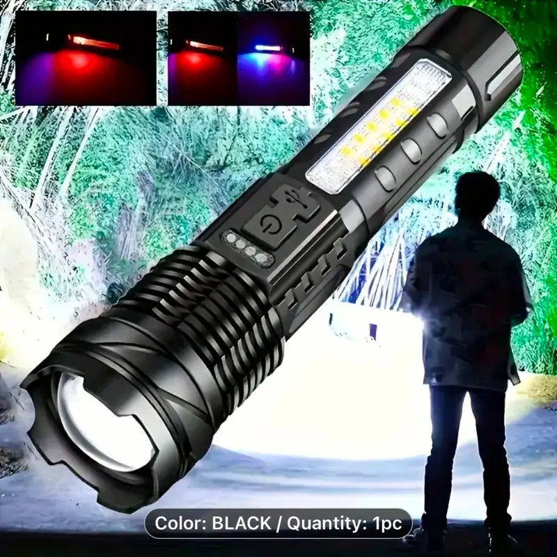 2-Pack LED Flashlights, USB Rechargeable with Telescopic Zoom, High-Lumen Outdoor Tactical Flashlight, 18650 Lithium Battery, Portable and Durable with Built-in Charging strong 1