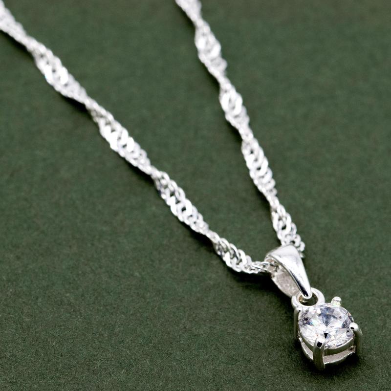 Genuine 925 Sterling Silver Cubic Zirconia Round Pendant Necklace Singapore Chain 14"-24" 4