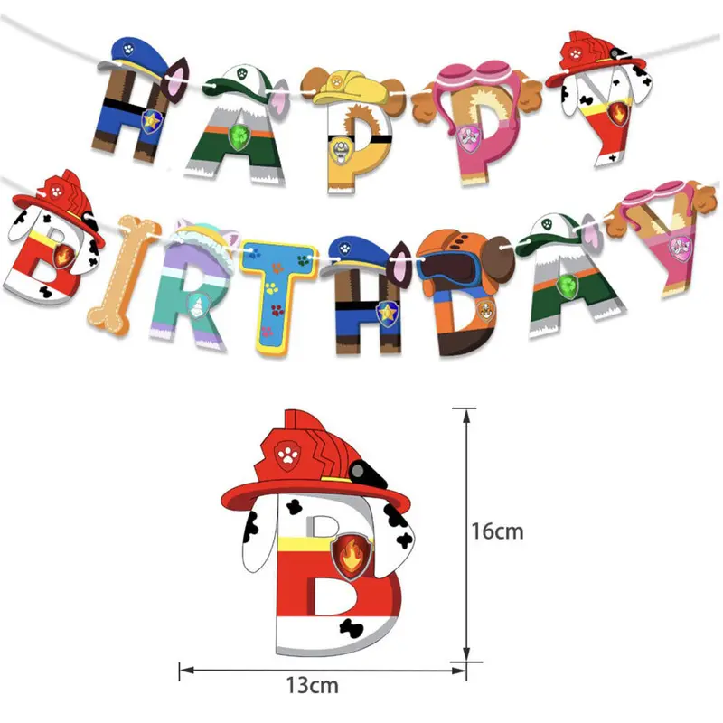 New Design Paw Patrol Balloon Set Happy Birthday Banner Colourful Hanging Birthday Bunting Cartoon Cake Toppers Decoration Chase Sky Marshall Balloons 2