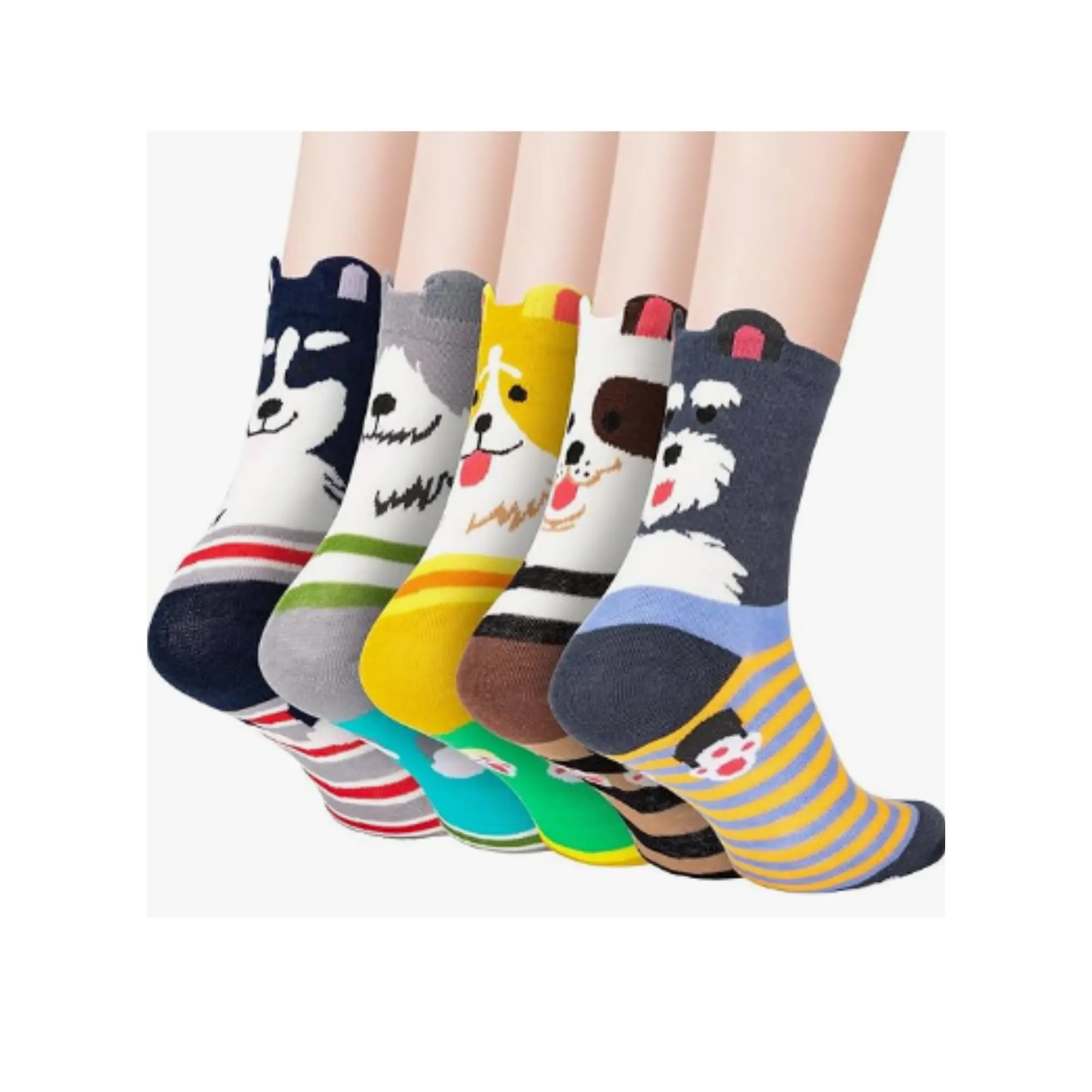 MagicQCraft 5 Pairs Women's Cute Dog Pattern Socks – Animal Themed Cotton Crew Socks, Size 4-8, Perfect Christmas Gift for Women