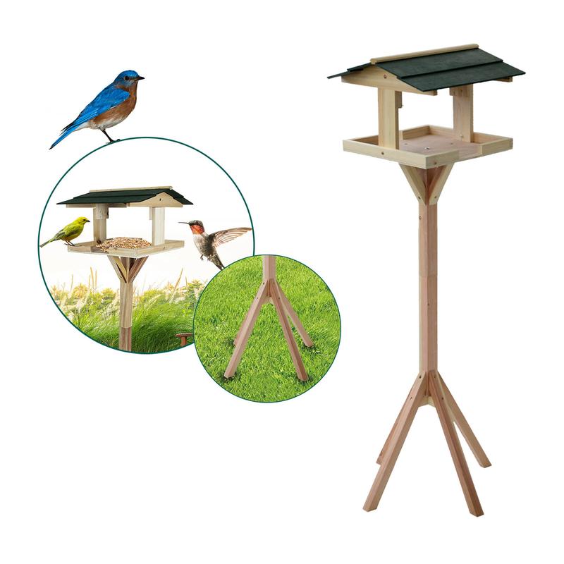 Crystals Traditional Wooden Bird Table Garden Birds Feeder Feeding Station Free Standing 8