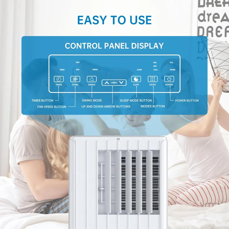 Portable Air Conditioner 9000BTUs 3 In1 Air Conditioner, Dehumidifier 42L/Day, Cooler, Fan with 2 Speeds,Digital Display 8