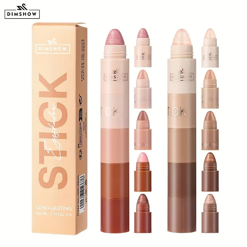 5-Step Lazy Eye Shadow Stick, Highlighter, Natural Eyeshadow Pencil, Non-Fly Powder, Easy Application, Portable Eyeshadow, Matte & Shimmer Finish, Brown & Golden Tones, 9-18 Shades, Beauty & Personal Care 1