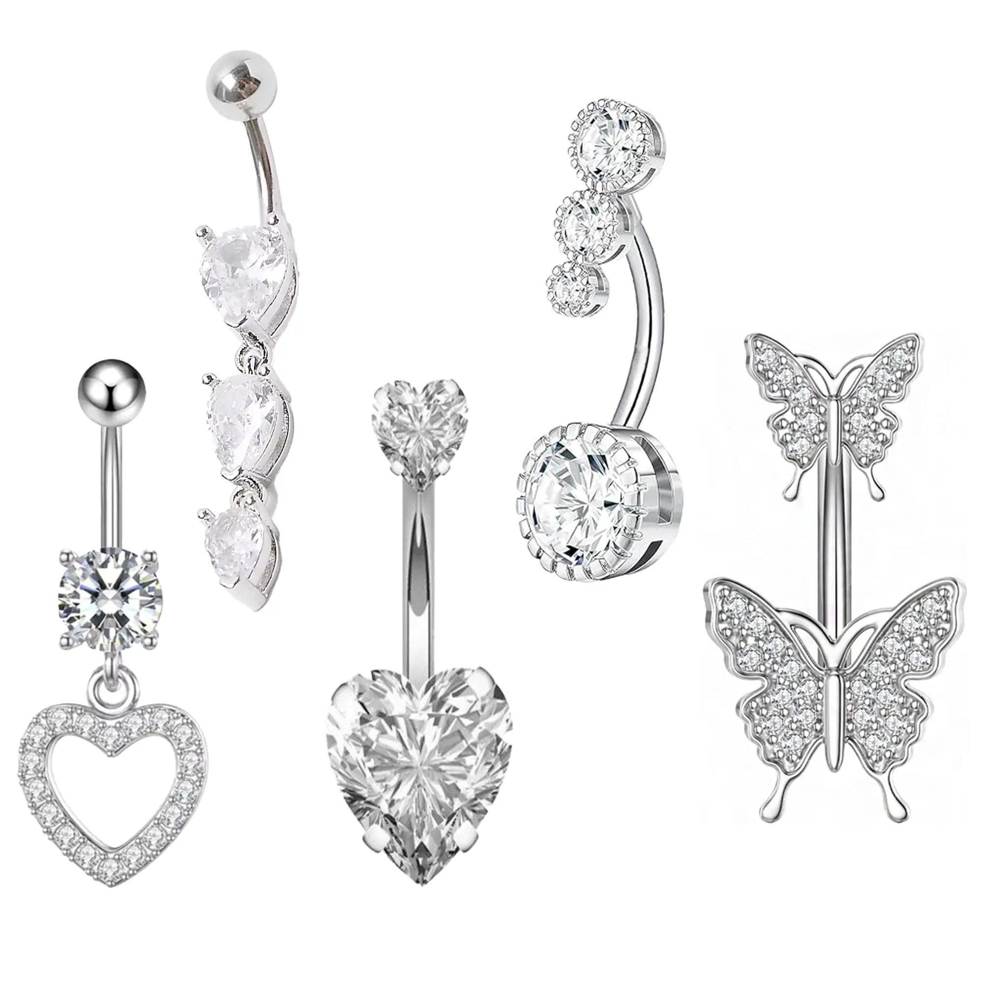 Stainless Steel Belly Button Bars Barbell Navel Body Piercing Jewellery for Women 5Pcs